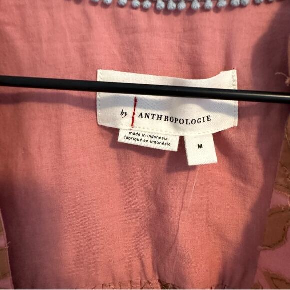 NWT Anthropologie Pink Orange Leaf Cotton Textured Blouse Top Medium - Picture 13 of 14